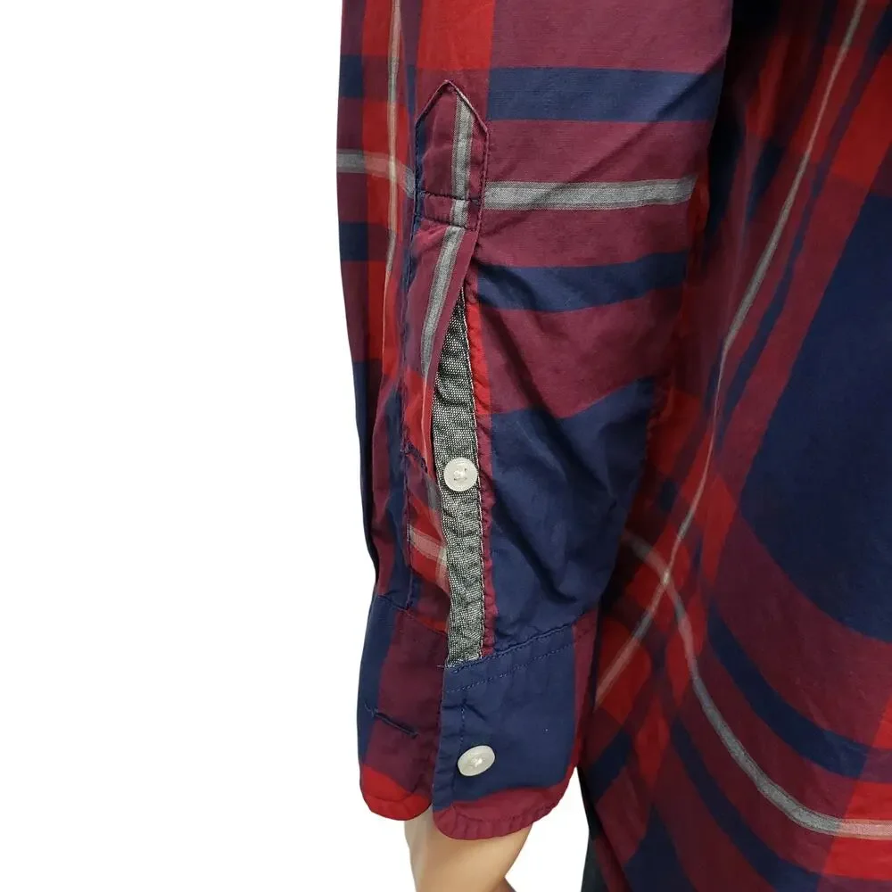 J. CREW Tartan Plaid Shirt Men XL Red Navy Multicolor Long Sleeve Button Down